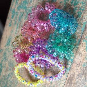 Bundle of 9 Glitter Telephone Cord Style Jelly Hair Ponytail Holders